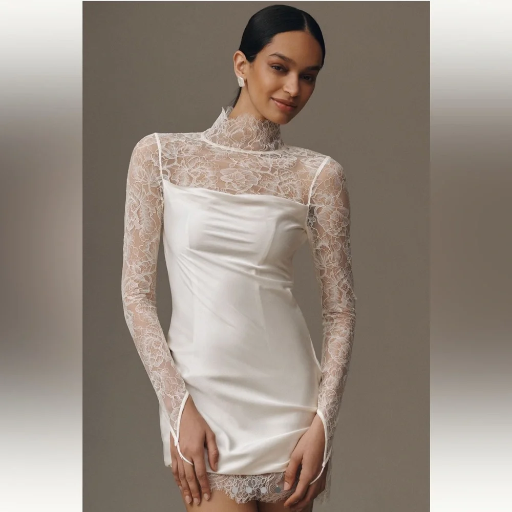 De La Vali Croissant Long-Sleeve Lace Mini Dress - Picture 2 of 8